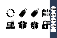 Shopping and packaging icons set with price tags, cash regis Product Image 1