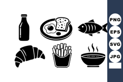 Breakfast and meal icons with croissant fries fish soup toas Product Image 1