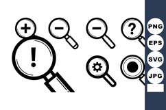Magnifying glass icons with plus minus question and gear sym Product Image 1