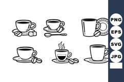 Coffee cup vector set with beans sugar and spoon simple blac Product Image 1