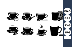 Coffee cup set with saucers, spoons, coffee beans, and sugar Product Image 1