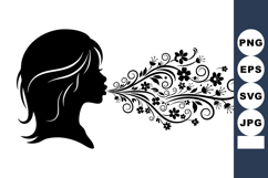 Woman silhouette blowing floral decorative elements elegant Product Image 1