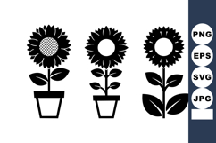 Sunflower silhouette vector set with three different potted Product Image 1