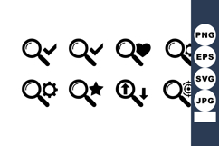 Magnifying Glass Icons Set with Checkmark Heart Star and Gea Product Image 1