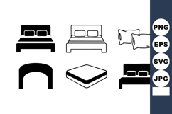 Bed and pillow icons set with mattress and headboard vector Product Image 1