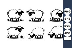 Black face sheep silhouette vector set with standing and gra Product Image 1