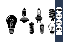 Black and white vector set of various light bulbs including Product Image 1