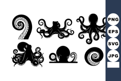 Octopus silhouette vector set with tentacles and suction cup Product Image 1