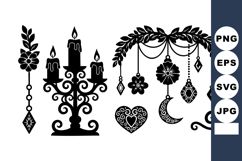 Black silhouette candle holder with floral decorations and h Product Image 1