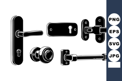 Door handle lock latch knob hardware vector set isolated bla Product Image 1