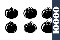 Tomato vegetable silhouette vector set with six black icons Product Image 1