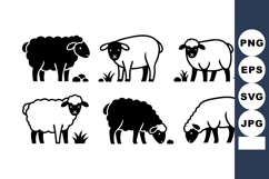Black and white sheep vector set with grazing and standing p Product Image 1