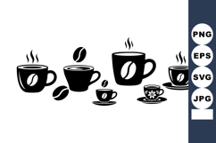 Coffee cups and coffee beans vector set with steaming hot be Product Image 1