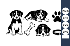 Puppy dog vector set with bone collar and paw print cute bla Product Image 1