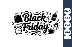 Black Friday shopping sale typography with gift bag alarm cl Product Image 1