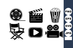 Movie and cinema icons including film reel, clapperboard, po Product Image 1