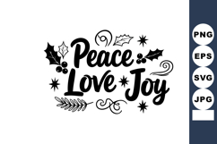 Peace Love Joy typography design with decorative holly leave Product Image 1
