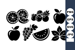 Black silhouette vector set of various fruits including appl Product Image 1
