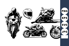 Motorcycle racing vector set with rider poses helmet and mot Product Image 1