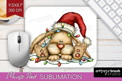 Rabbit Tangled In Christmas Lights Mouse Pad Sublimation Product Image 1
