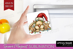 Rabbit Tangled In Christmas Lights Magnet Sublimation Funny Product Image 1