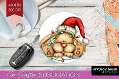 Rabbit Tangled In Christmas Lights Car Coaster Funny Xmas Product Image 1