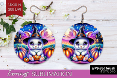 Rabbit Halloween Round Earrings Cute Animal PNG Sublimation Product Image 1