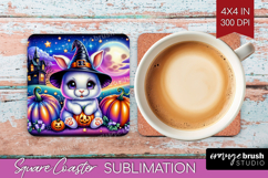 Rabbit Halloween Square Coaster Cute Animal Coaster PNG Product Image 1