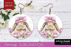 Rabbit Flowers Round Earrings Cute Farm PNG Sublimation Product Image 1