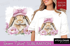 Rabbit Flowers Square Tshirt Background Cute Farm PNG Product Image 1