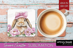 Rabbit Flowers Square Coaster Cute Farm Coaster PNG Product Image 1