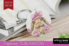 Rabbit Flowers Keychain PNG Cute Farm Keychain Sublimation Product Image 1