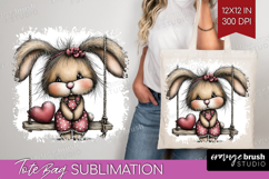 Rabbit Valentine Tote Bag Whimsical Animal Tote Bag PNG Product Image 1