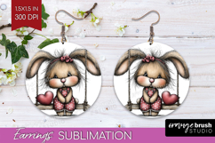 Rabbit Valentine Round Earrings Whimsical Animal PNG Product Image 1