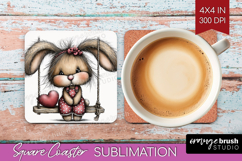 Rabbit Valentine Square Coaster Whimsical Animal Coaster PNG Product Image 1