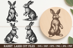 Rabbit laser cut files—vintage-style hand drawn bunnies for wood crafts, engraving, and nursery decoration.