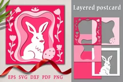 Rabbit on a Multi-layer postcard. Paper cut