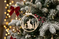 Rabbit Winter Christmas Ornament SVG, Holiday Laser Cut File Product Image 2