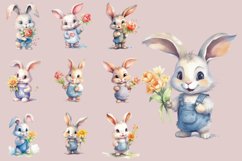 Cute Rabbit with Flower | Watercolor Clipart PNG Product Image 2