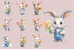 Cute Rabbit with Flower | Watercolor Clipart PNG Product Image 2