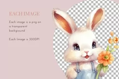 Cute Rabbit with Flower | Watercolor Clipart PNG Product Image 3