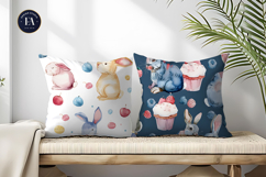 Cupcakes with Rabbits Watercolor Digital Paper | Patten Product Image 2