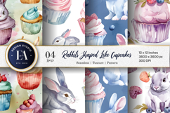 Rabbits Shaped Like Cupcakes Watercolor Digital Paper Product Image 1