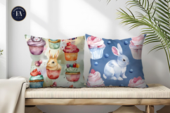 Rabbits Shaped Like Cupcakes Watercolor Digital Paper Product Image 2