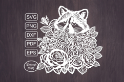 Raccoon papercut, paper cutting template, autumn laser cut Product Image 1