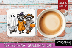 Raccoon Halloween Square Coaster Spooky Season Coaster PNG Product Image 1