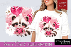 Raccoon Valentine Square Tshirt Background Cute Valentines Product Image 1