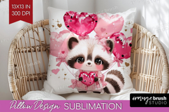 Raccoon Valentine Pillow Sublimation Cute Valentines Day Product Image 1