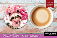 Raccoon Valentine Round Coaster Cute Valentines Day Coaster Product Image 1