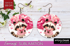 Raccoon Valentine Round Earrings Cute Valentines Day PNG Product Image 1